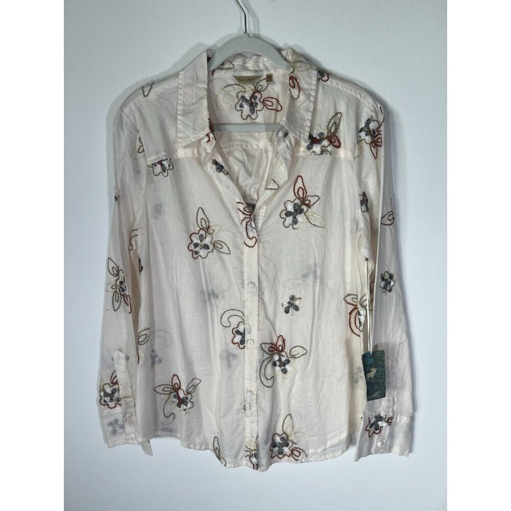 NEW True Grit cream floral embroidered western sheer equestrian blouse L